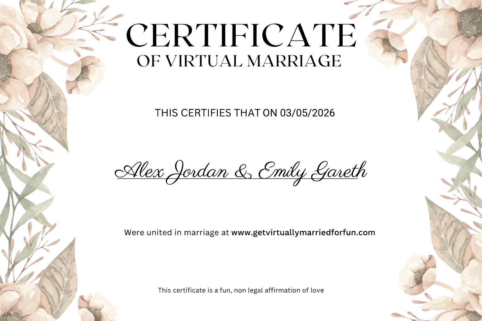 Sample virtual marriage certificate
